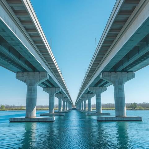 Long sea-crossing bridge viewed from below